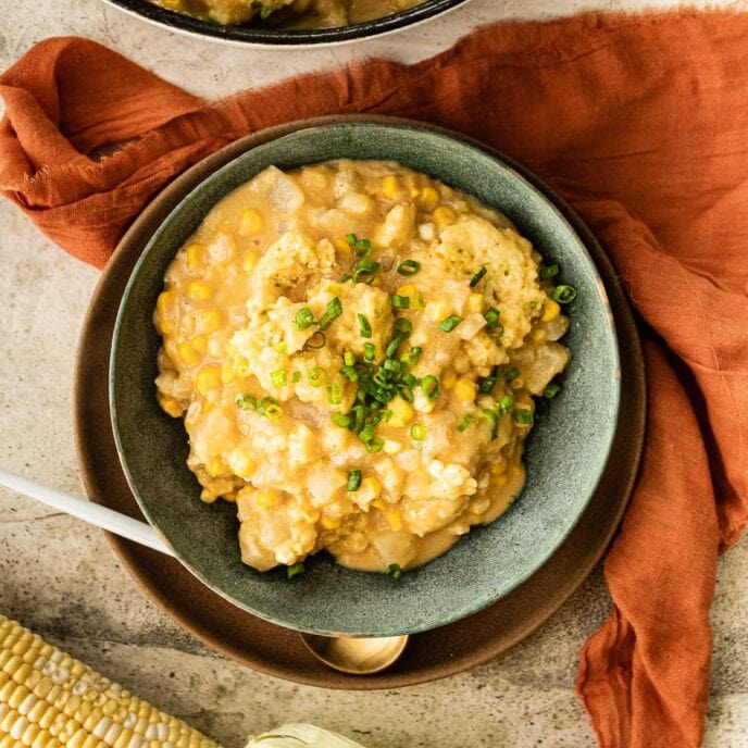 Corn Chowder with Cornmeal Dumplings Recipe Dinner, then Dessert