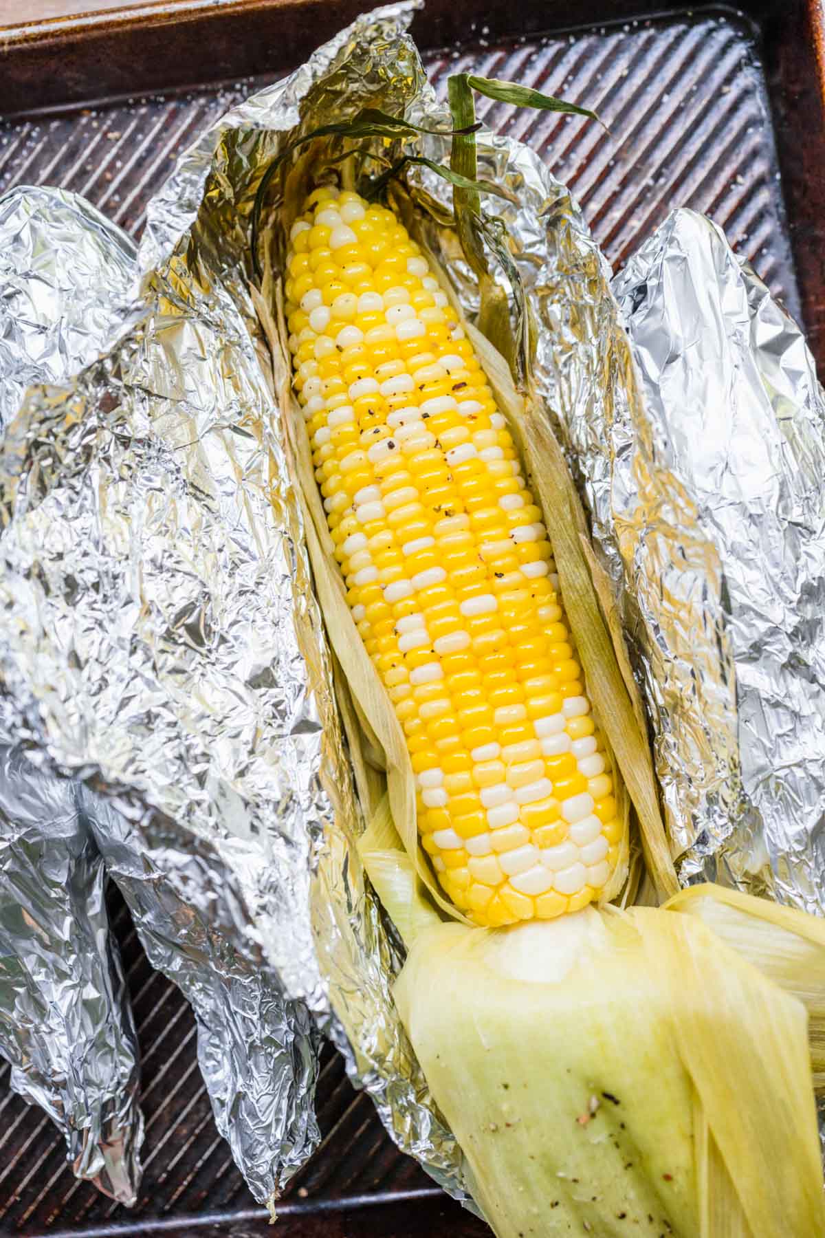 Easy Grilled Corn in foil after grilling
