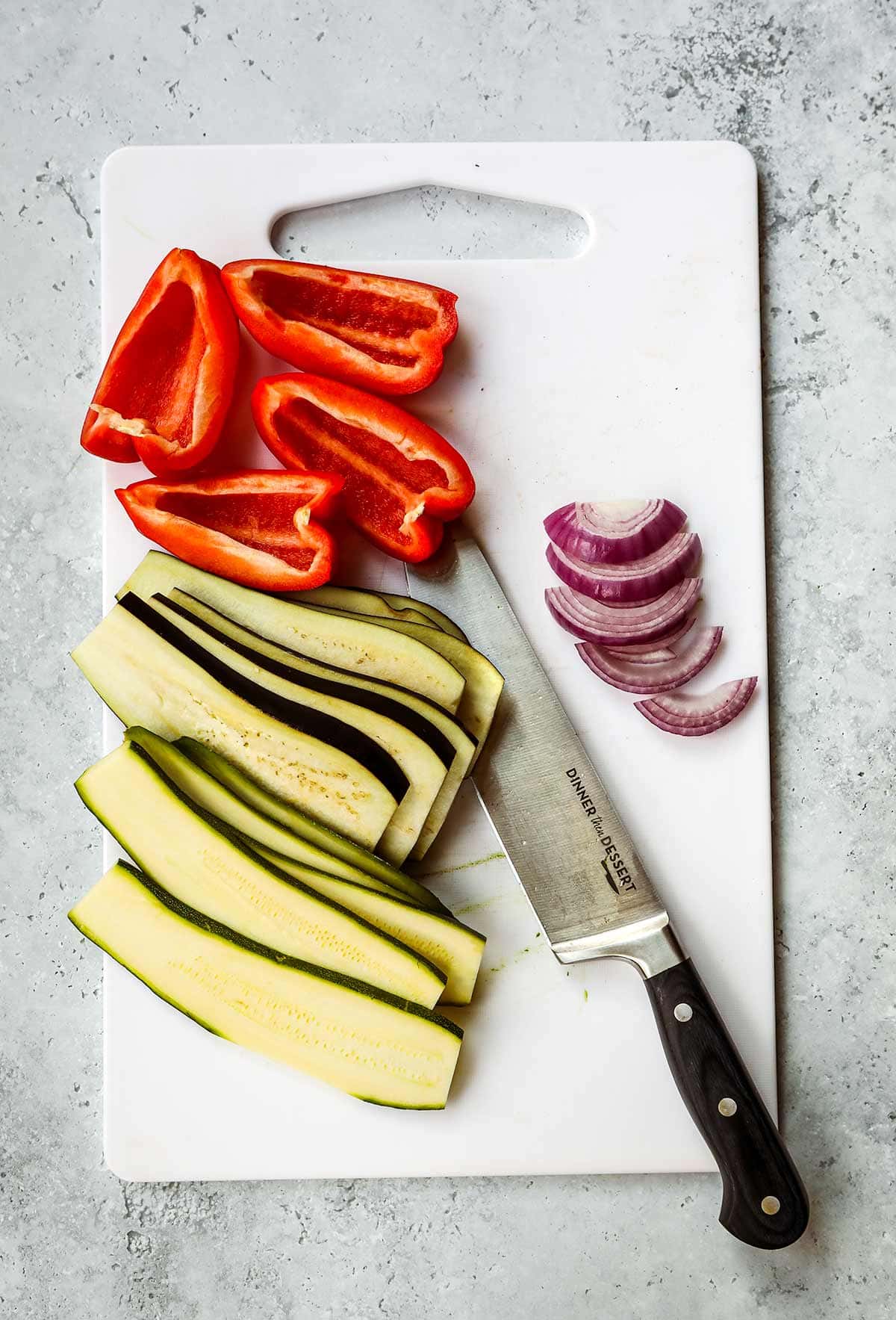 Grilled Veggie Sandwich ingredients on cutting board