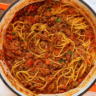 Pasta with sauce in pot