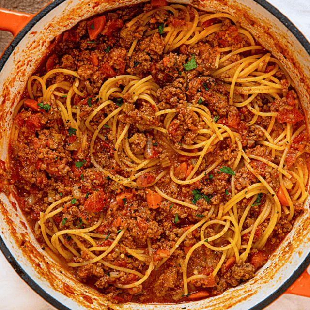 Pasta with sauce in pot