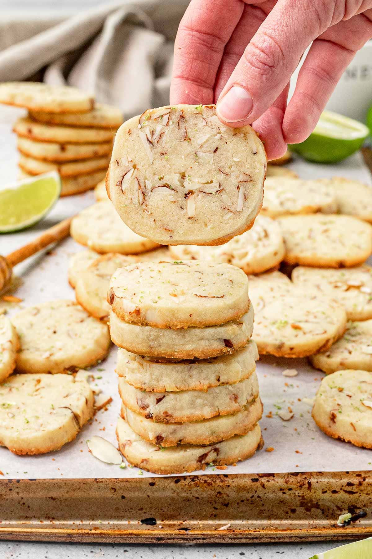 Honey Lime Cookies stack on baking pan