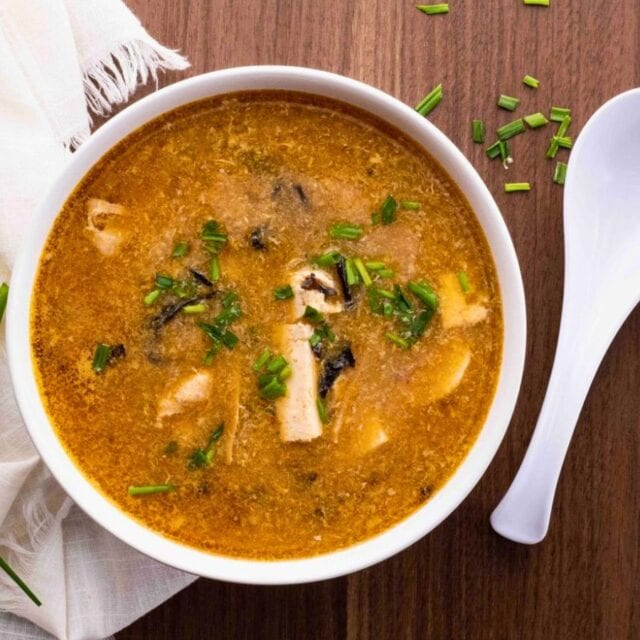 hot soup with a spoon to the side