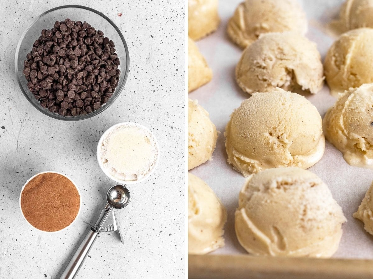 Chocolate Ice Cream Scoop Ball Serving And Chocolates Toppings And