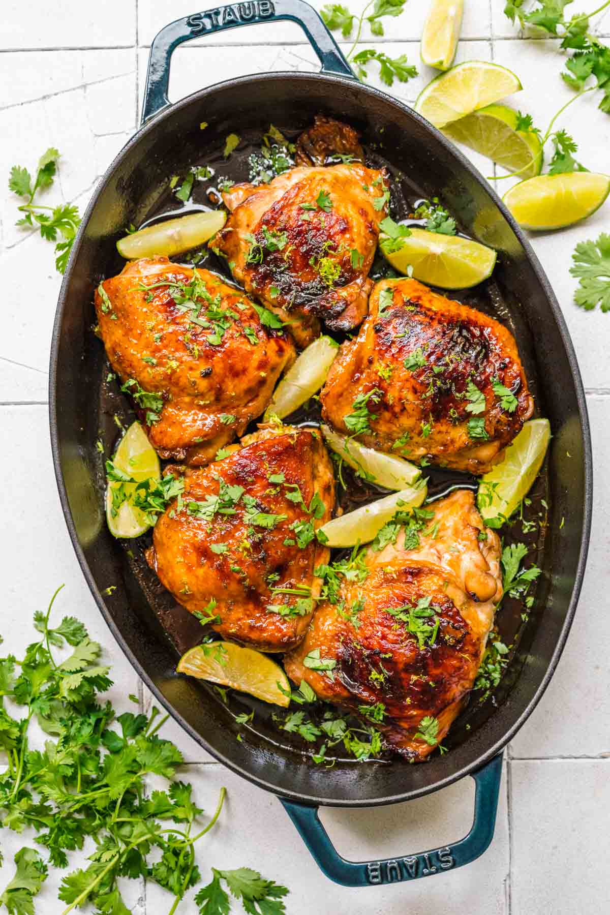 Key West Lime Chicken in cooking pan after baking