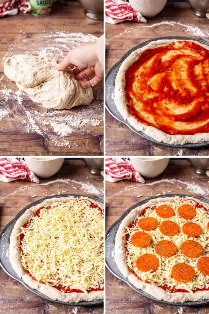 Pepperoni Pizza preparation collage