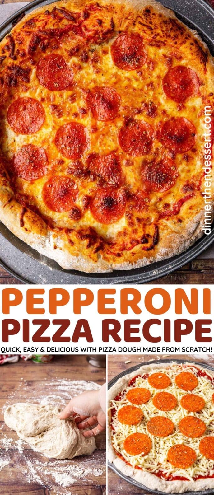Pepperoni Pizza baked and preparation collage