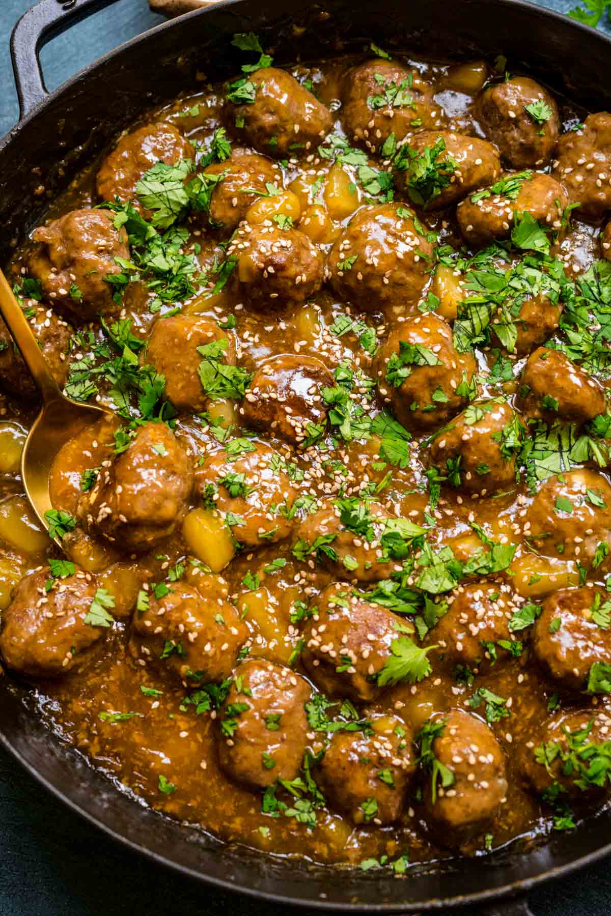 Pineapple Meatballs in cooking pan