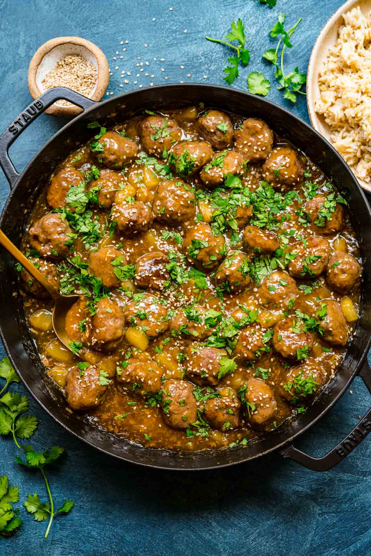 Pineapple Meatballs in cooking pan