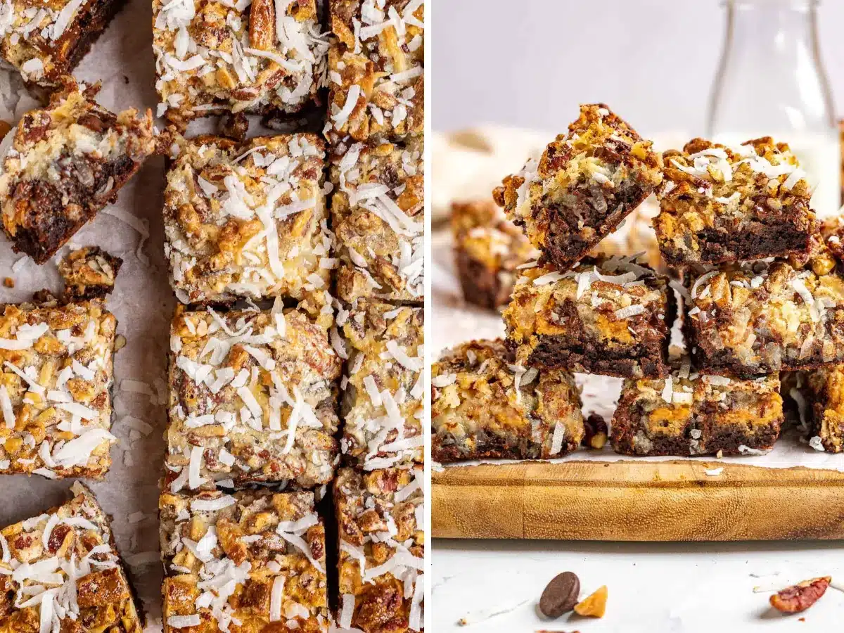 Collage of brownies cut and ready to serve