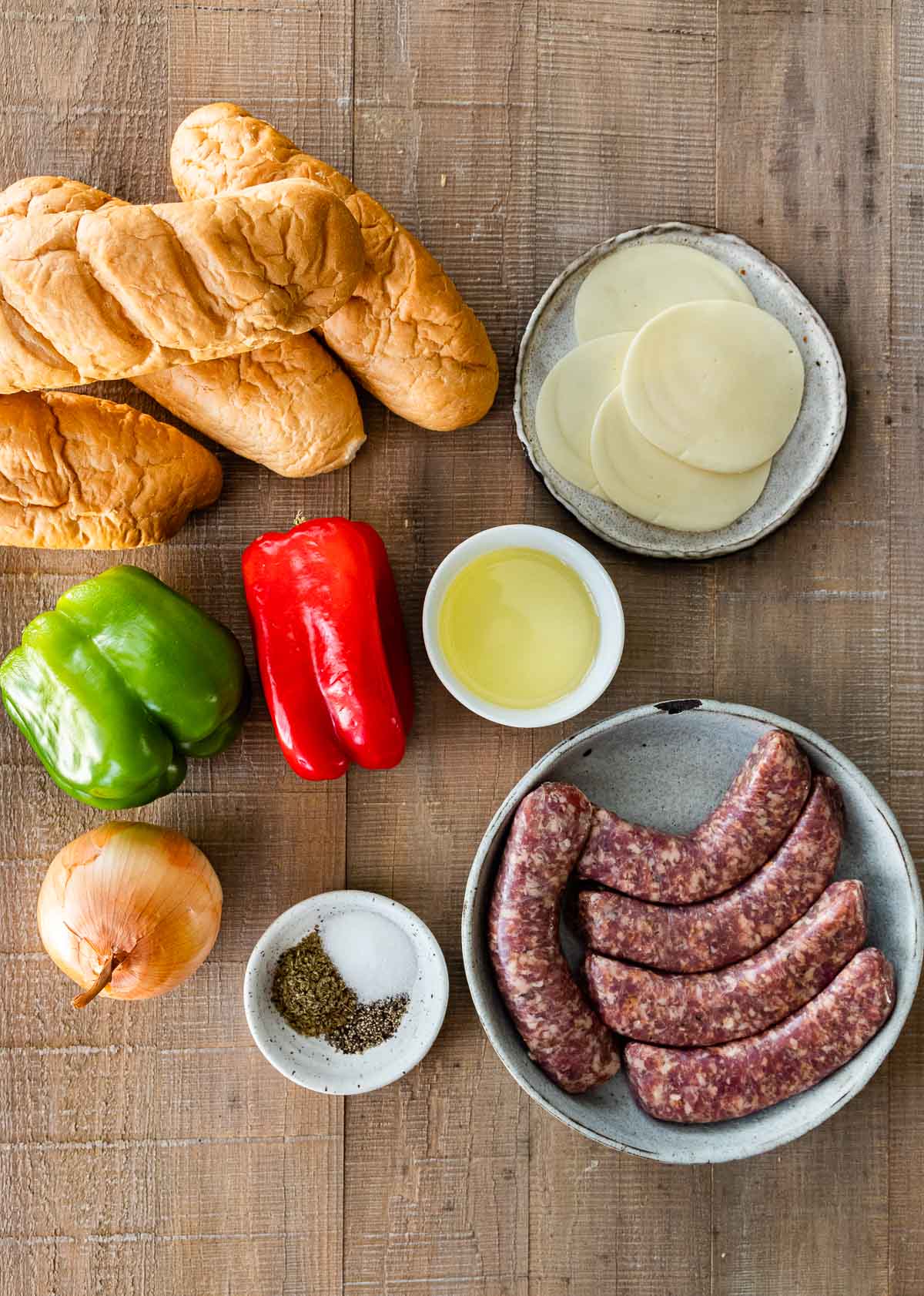 Sheet Pan Sausage and Peppers ingredients separated