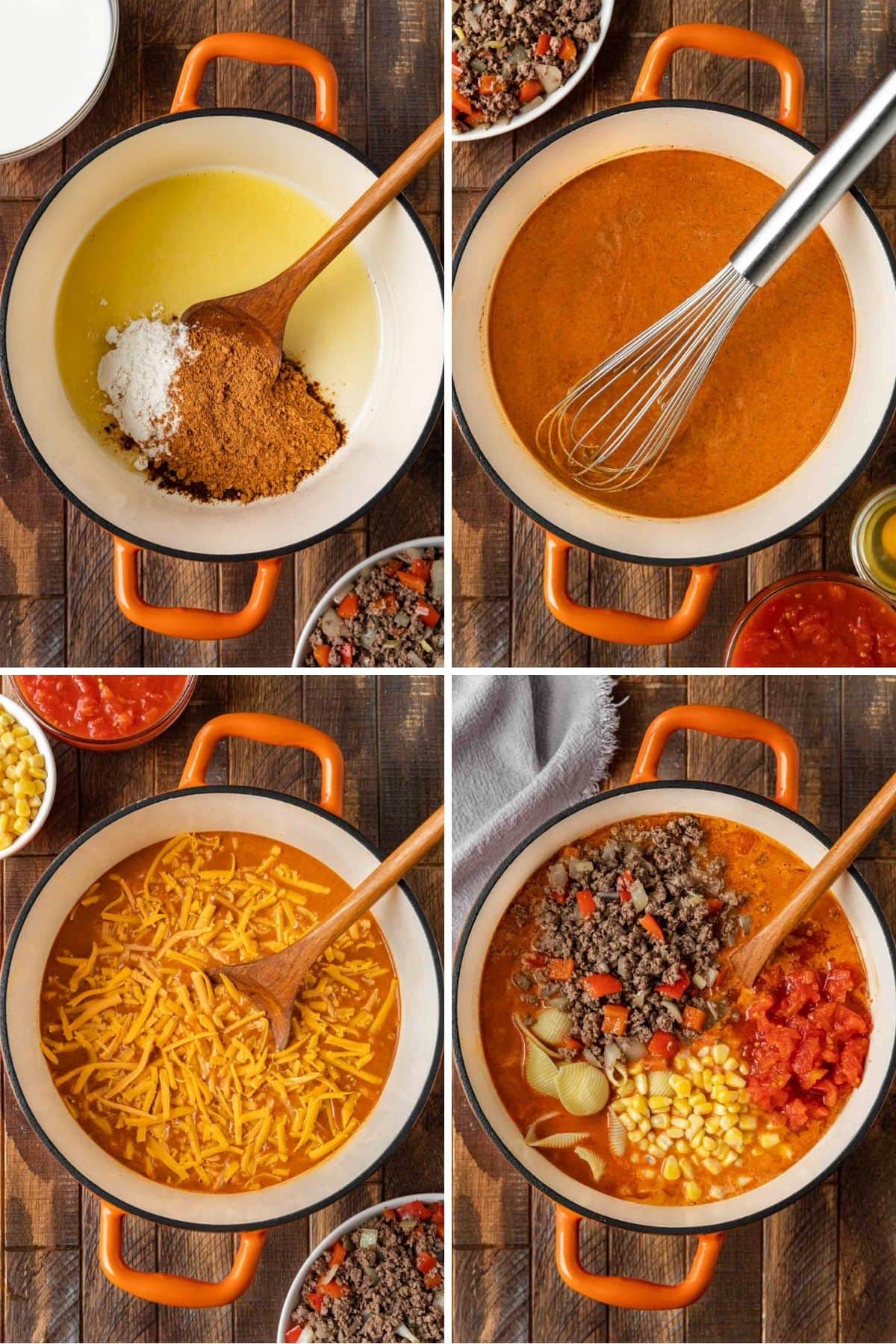 Tex Mex Cheesy Beef Pasta preparation collage