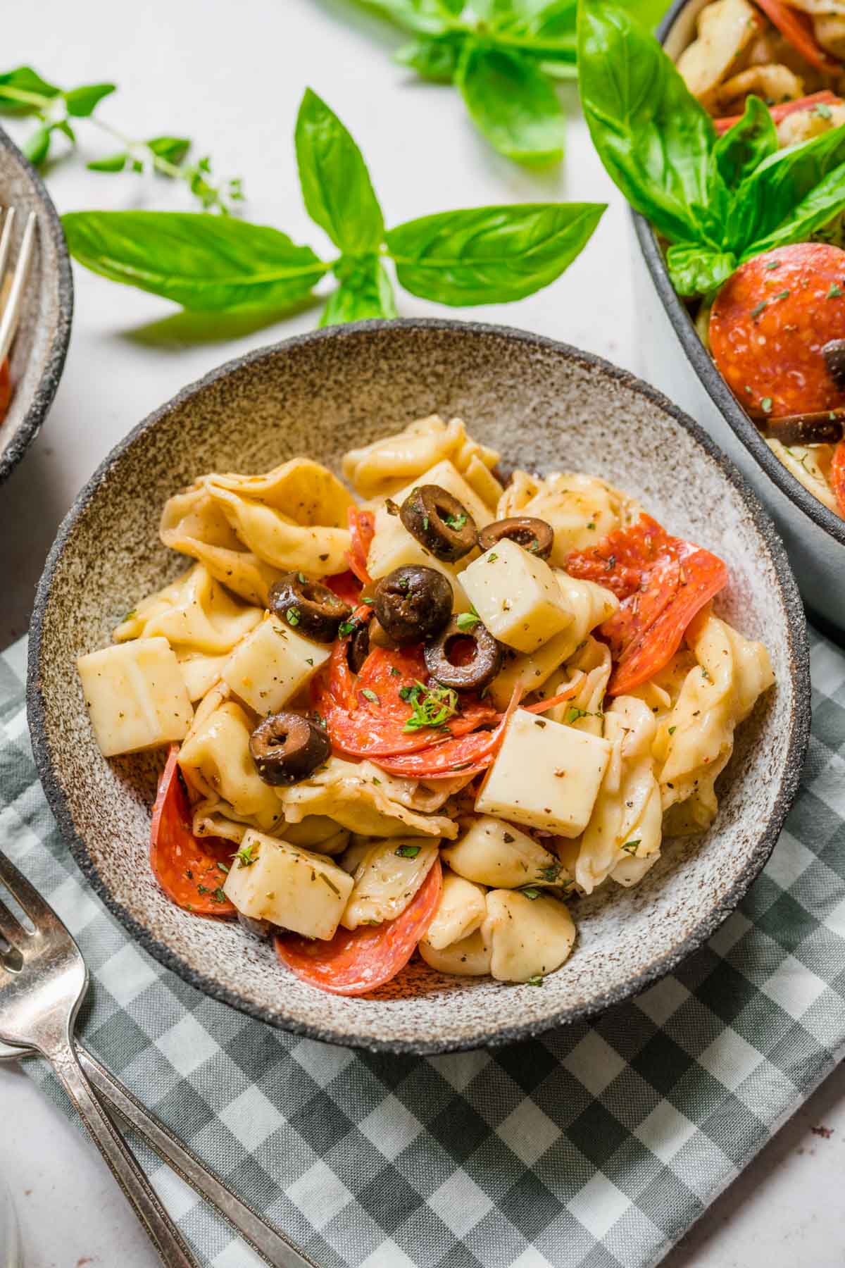 Tortellini Salad on serving plate