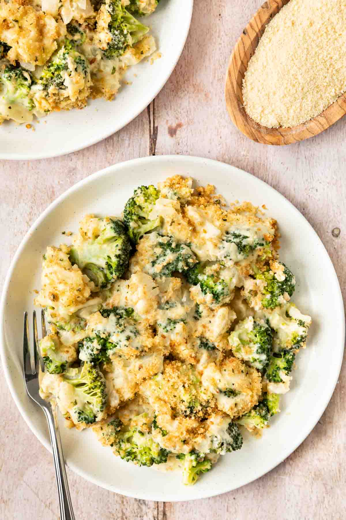 Baked Parmesan Broccoli Casserole on serving plate