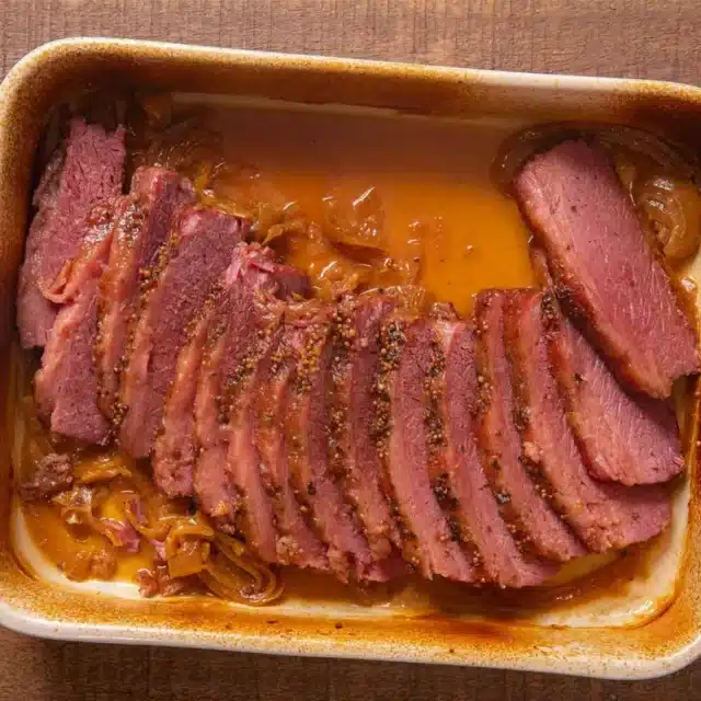 top down view of sliced beef in a pan