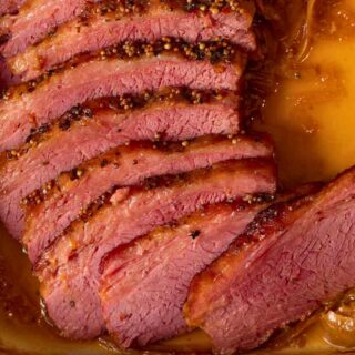 sliced beef in a baking dish