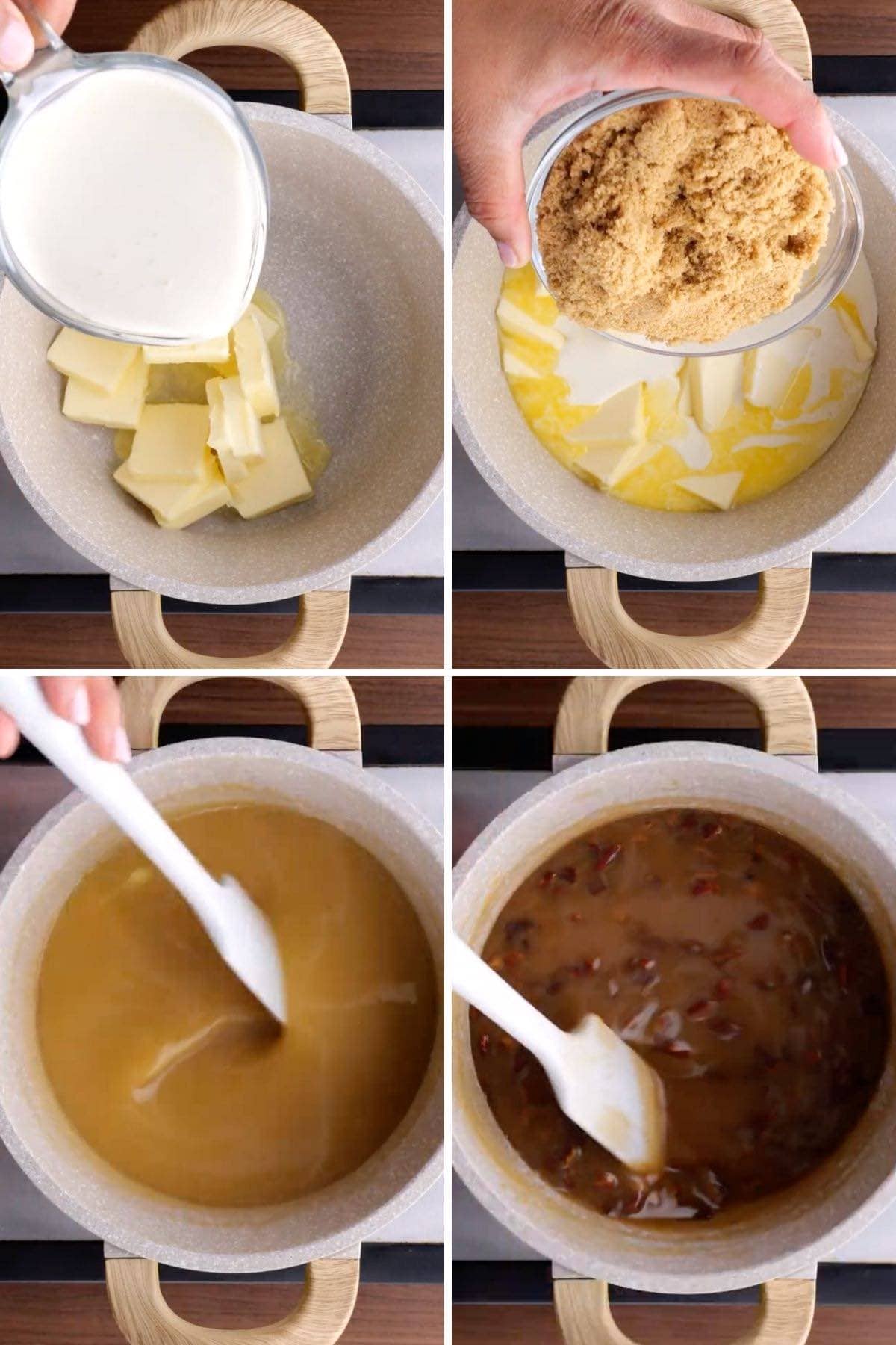 Praline Sauce for Banana Pudding process collage