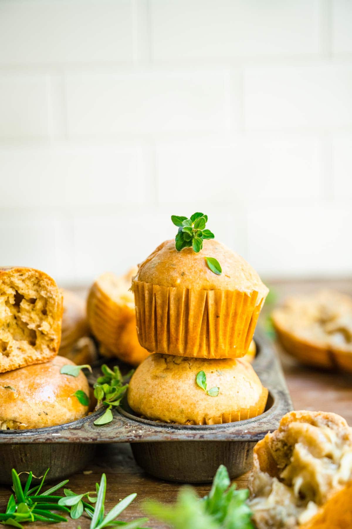 Cheesy Herb Muffins in muffin tin