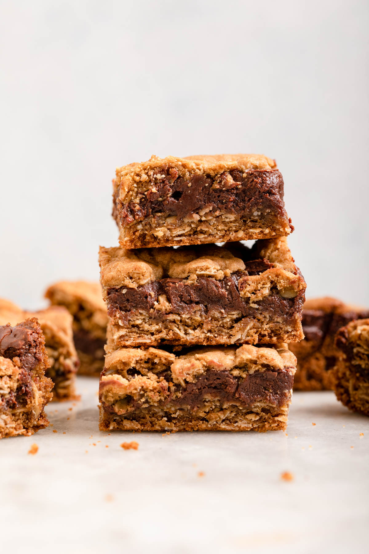 Chewy Chocolate Oat Bars in a stack