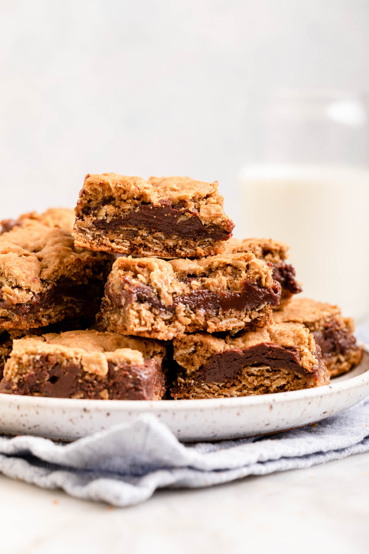 Chewy Chocolate Oat Bars on serving platter