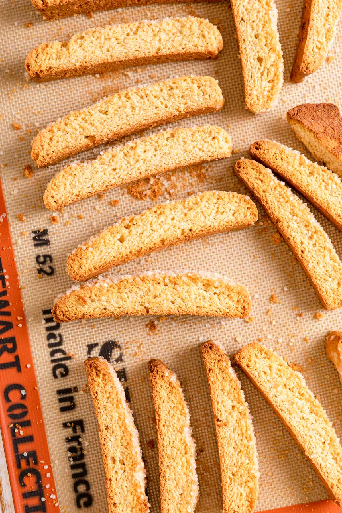 Classic Biscotti Cookies after baking on baking sheet