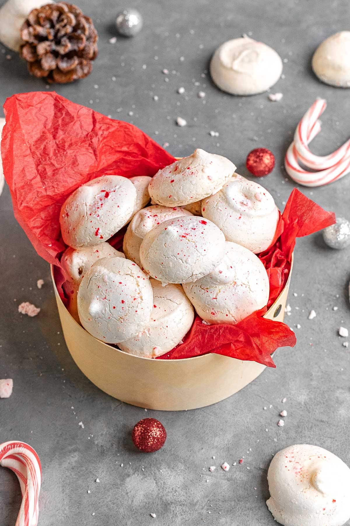 Peppermint Meringues in serving basket