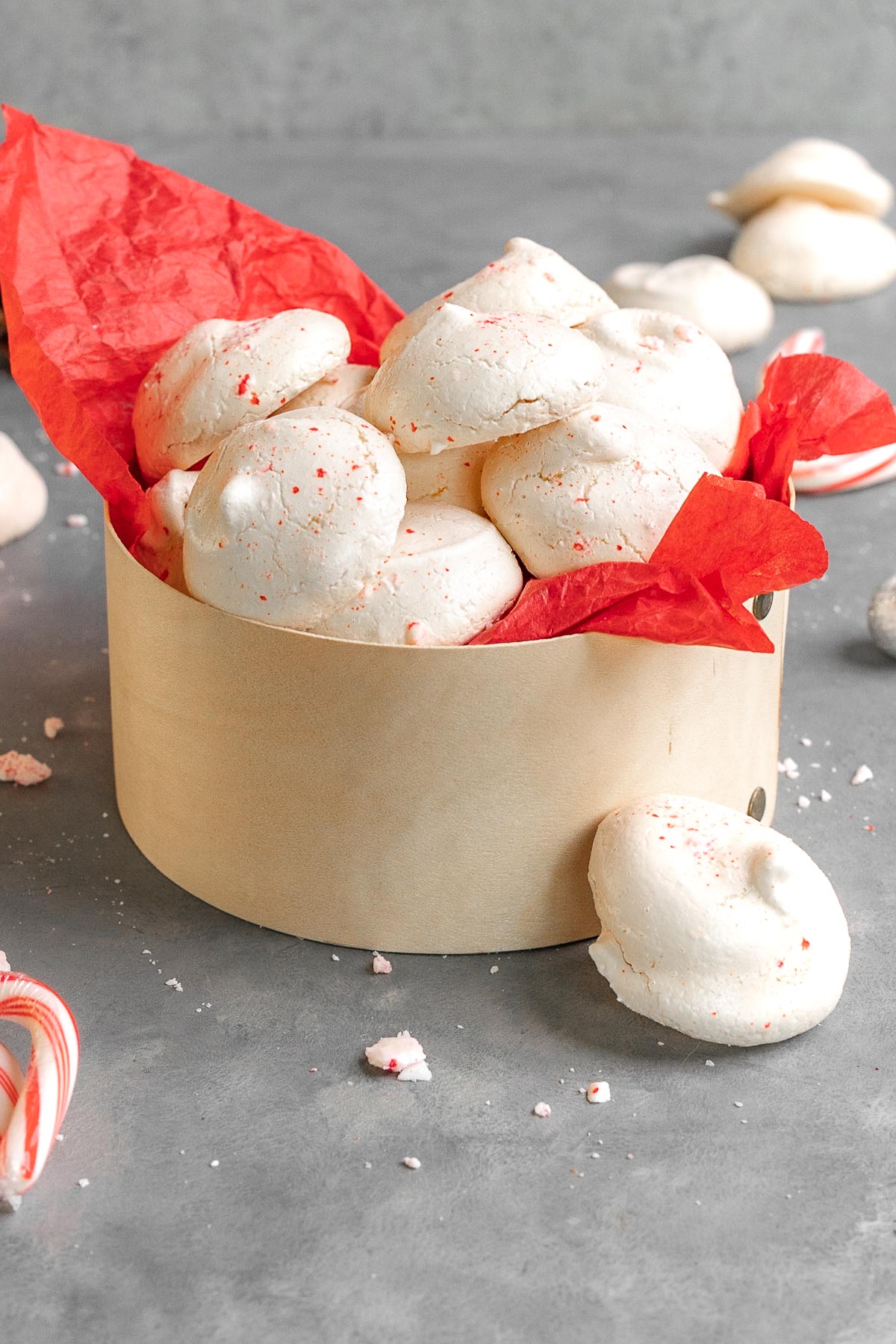 Peppermint Meringues in serving basket