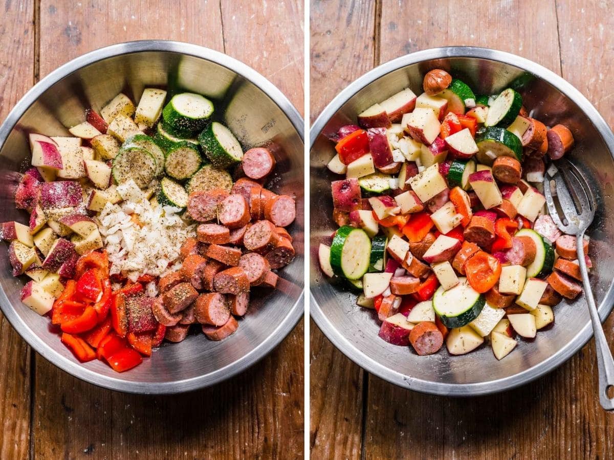 Sheet Pan Sausage and Vegetables collage