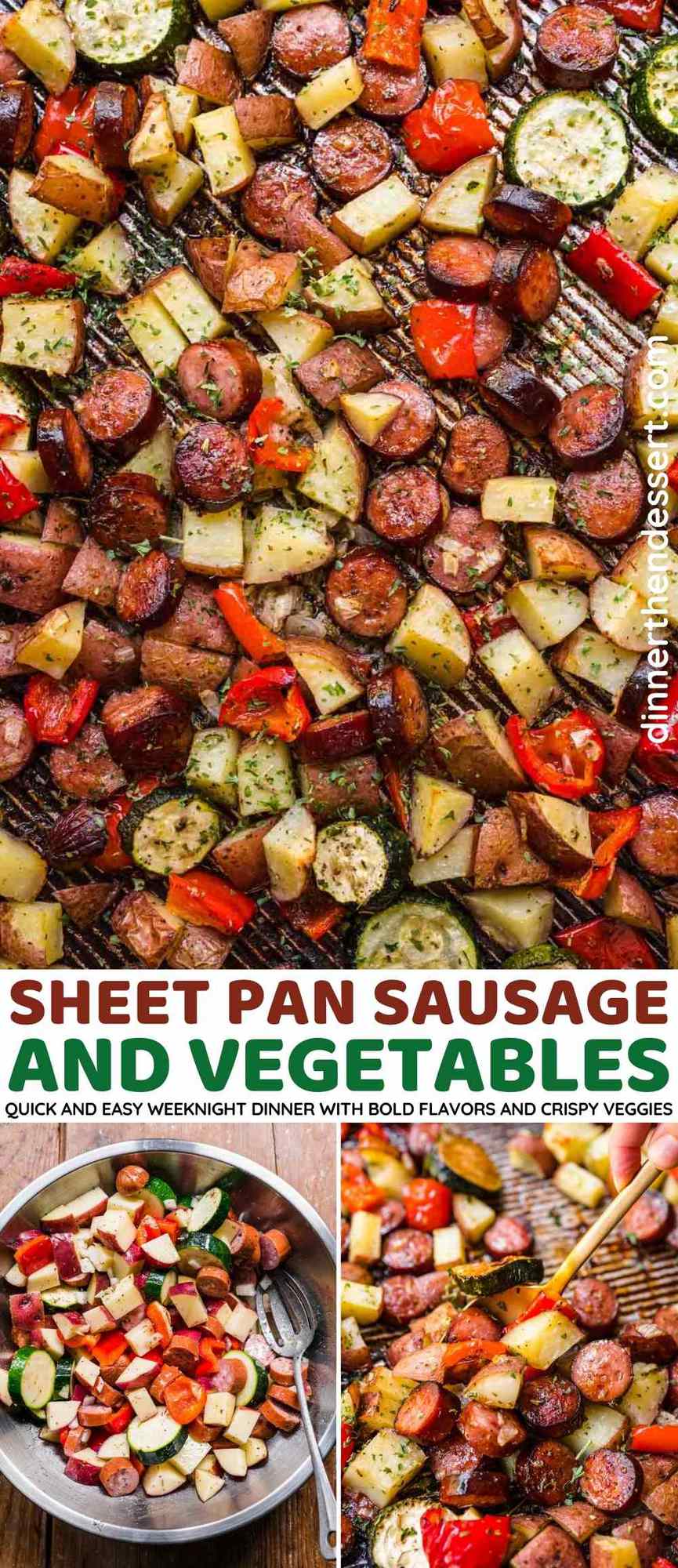 Sheet Pan Sausage and Vegetables collage