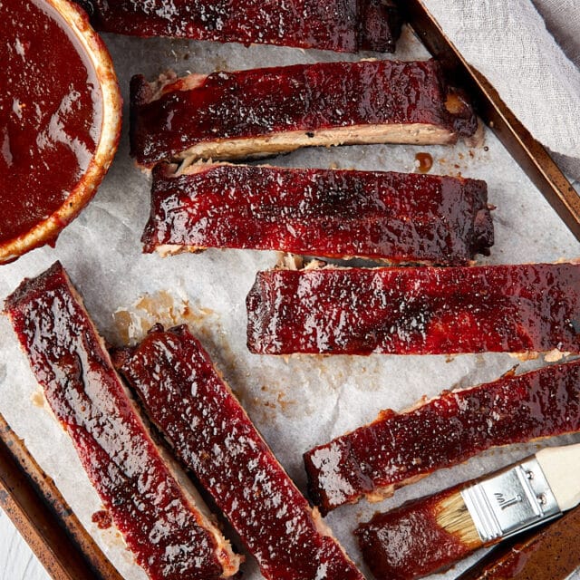 Smoked St. Louis Ribs sliced on serving platter