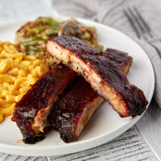Smoked St. Louis Ribs on serving plate 1x1