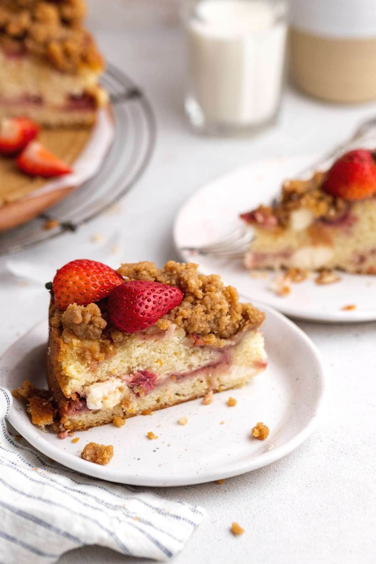 Strawberry Cream Cheese Coffee Cake slice on plate