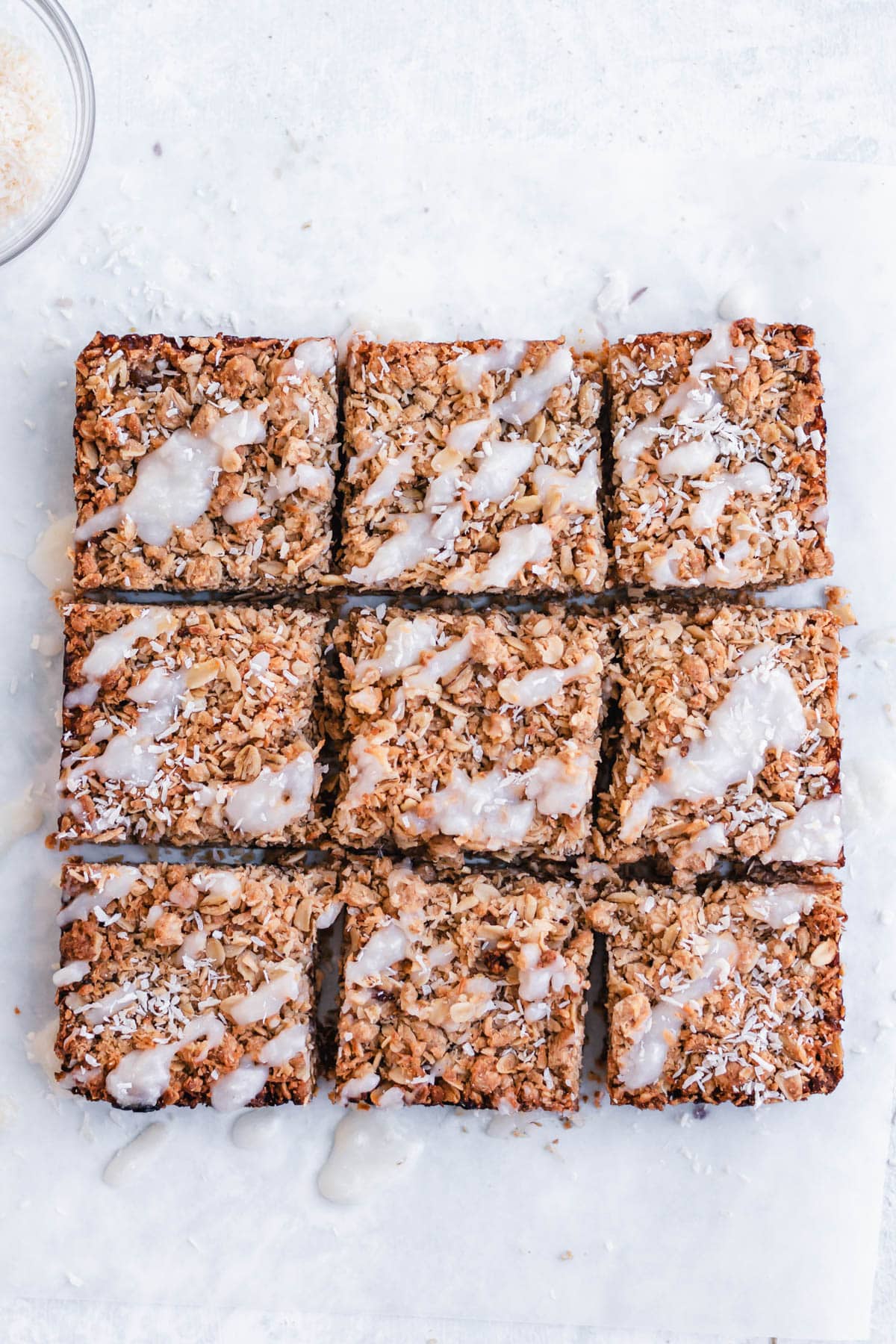 Tropical Oatmeal Bars sliced on platter