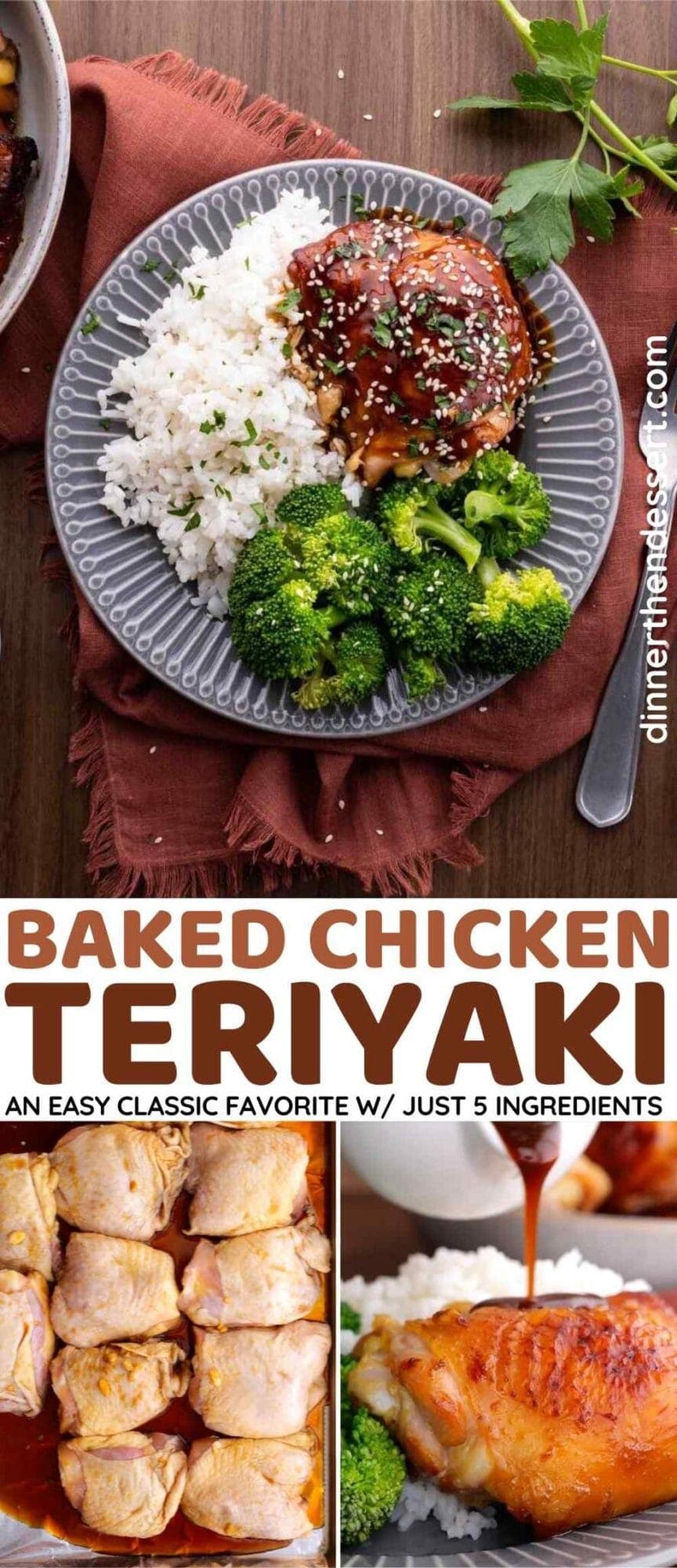 Teriyaki chicken rice and broccoli pin image
