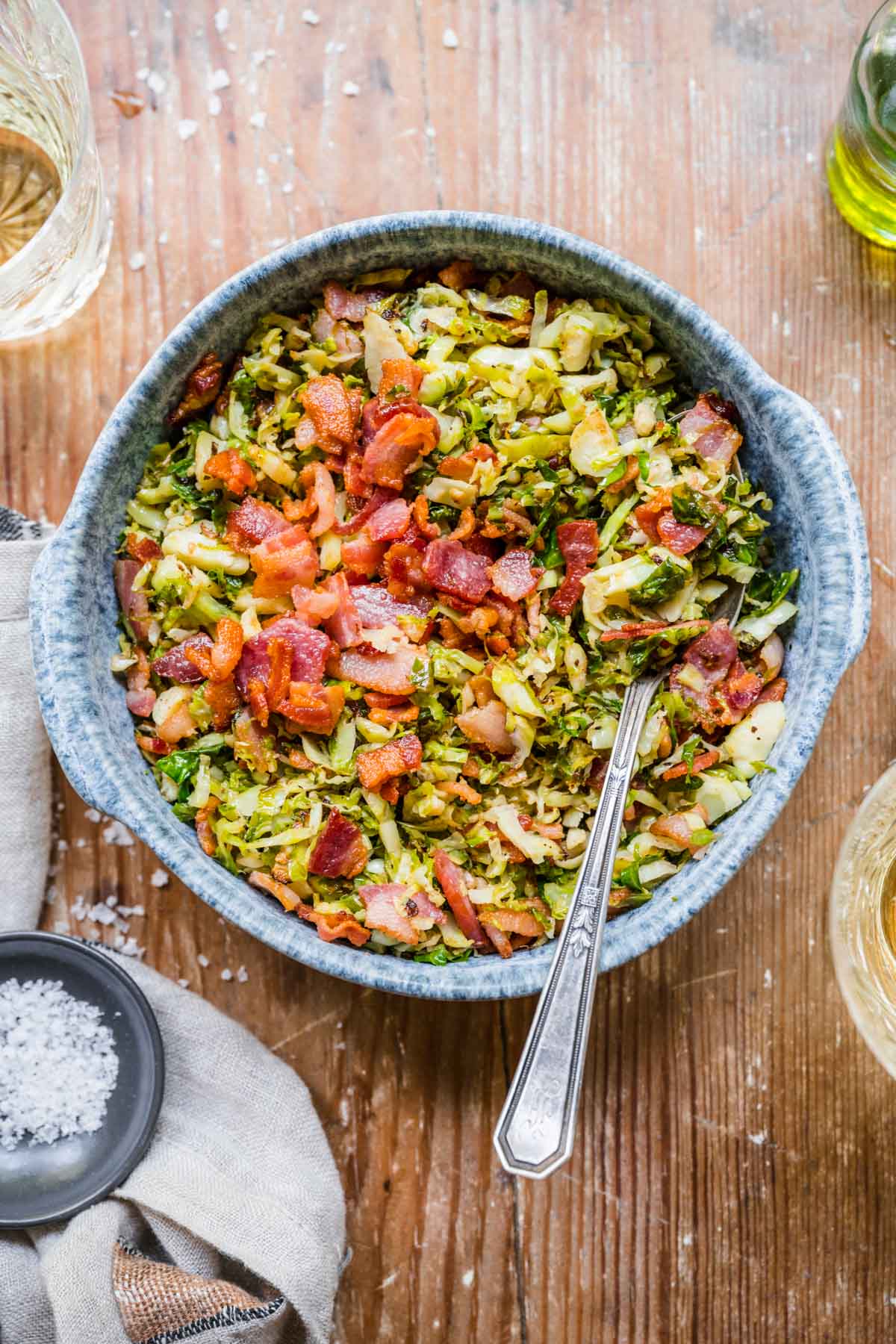 Brussels Sprouts with Bacon in serving bowl