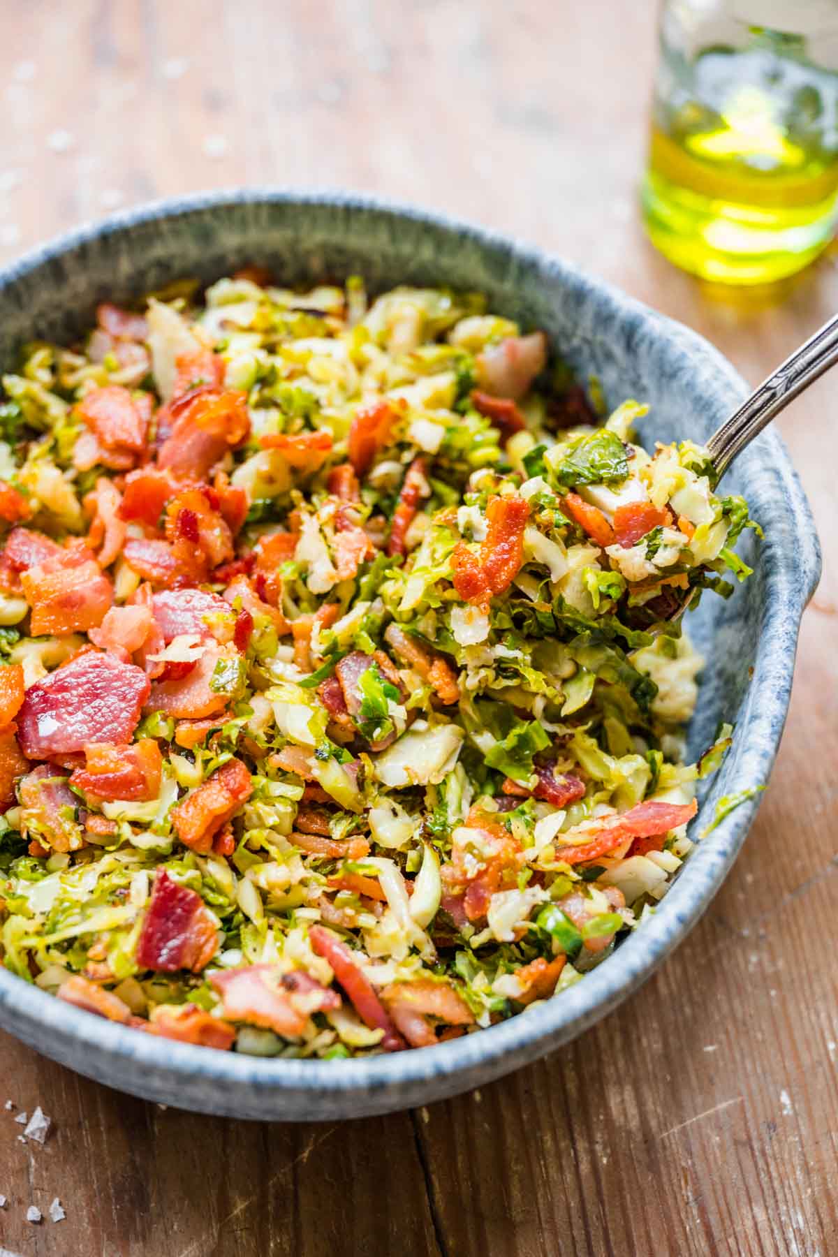 Brussels Sprouts with Bacon in serving bowl