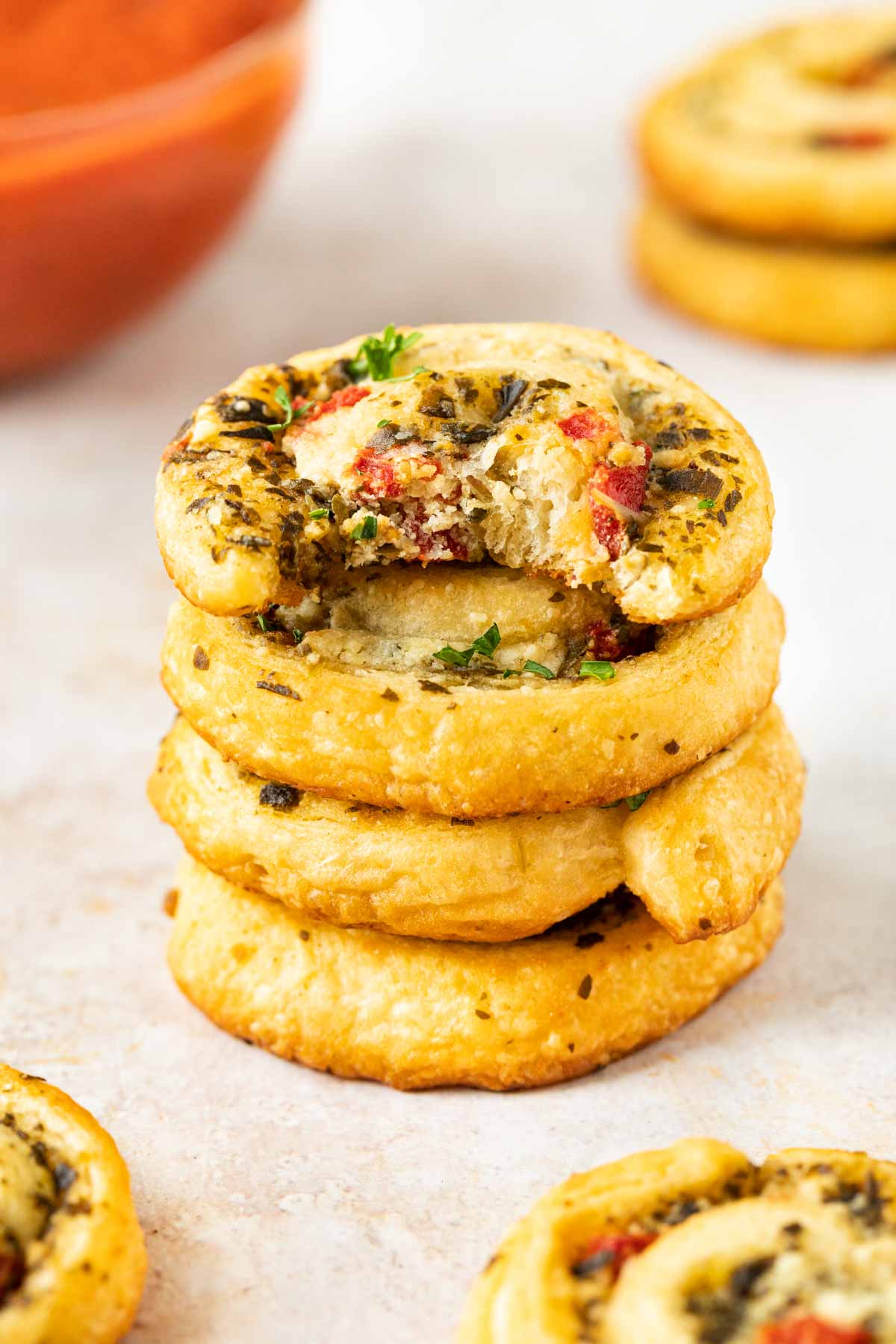 Cheesy Pesto Pinwheels in a stack