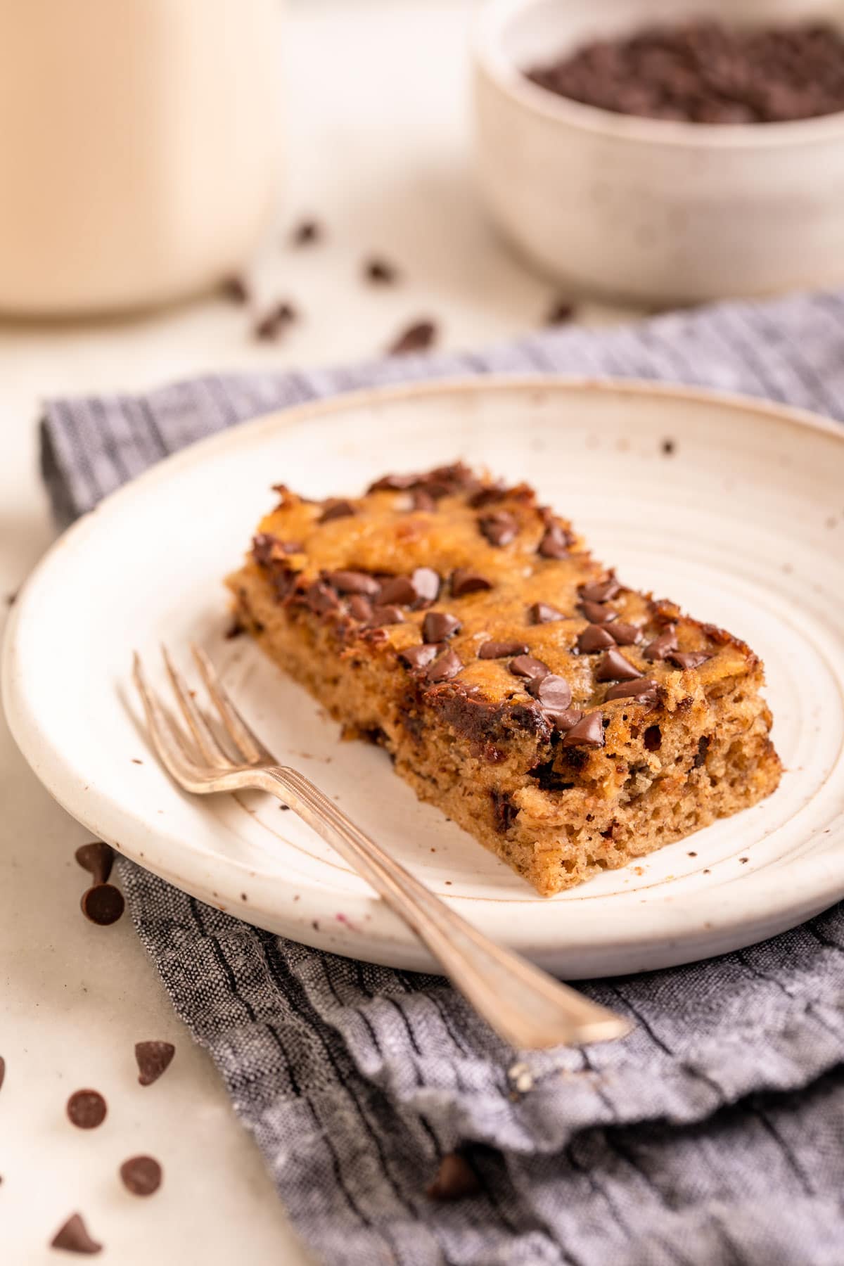 Chocolate Chip Banana Bars on serving plate