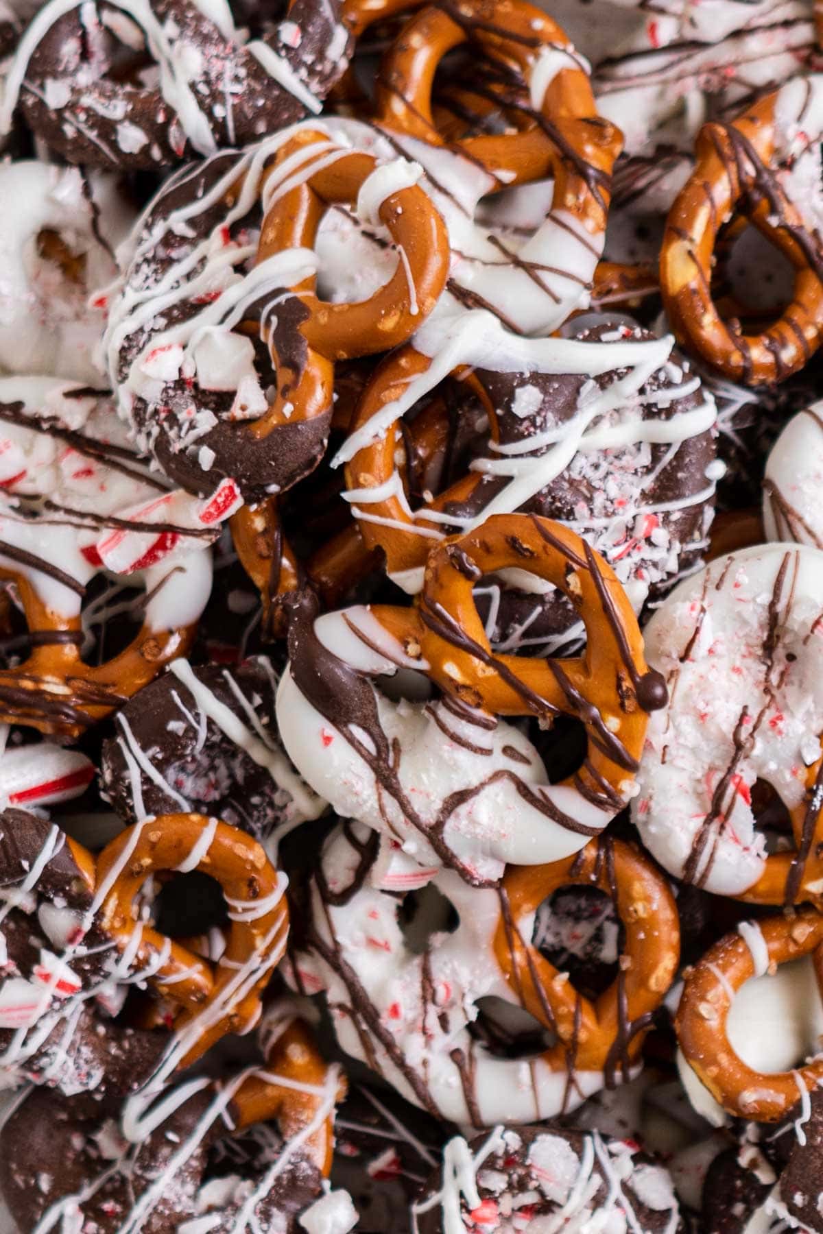 White Chocolate Peppermint Pretzels closeup