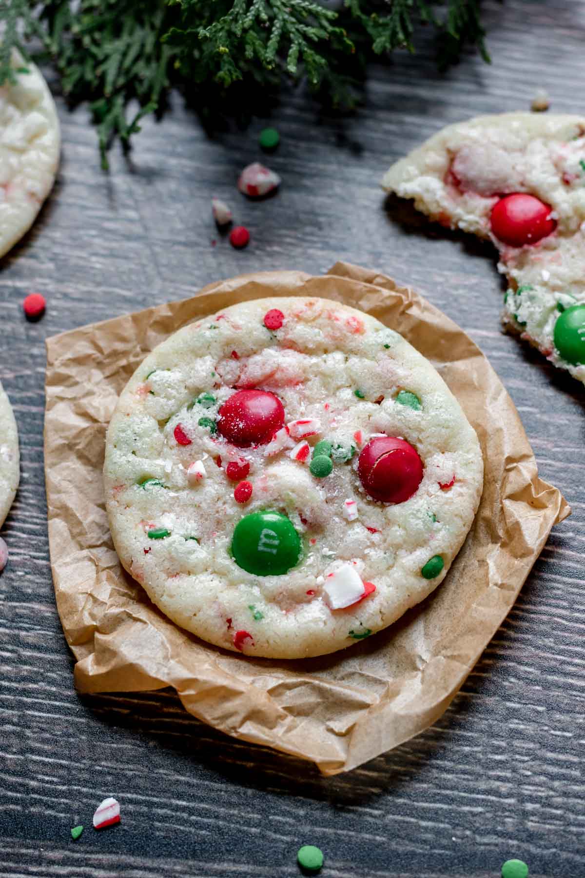 christmas cookies with m&ms and sprinkles