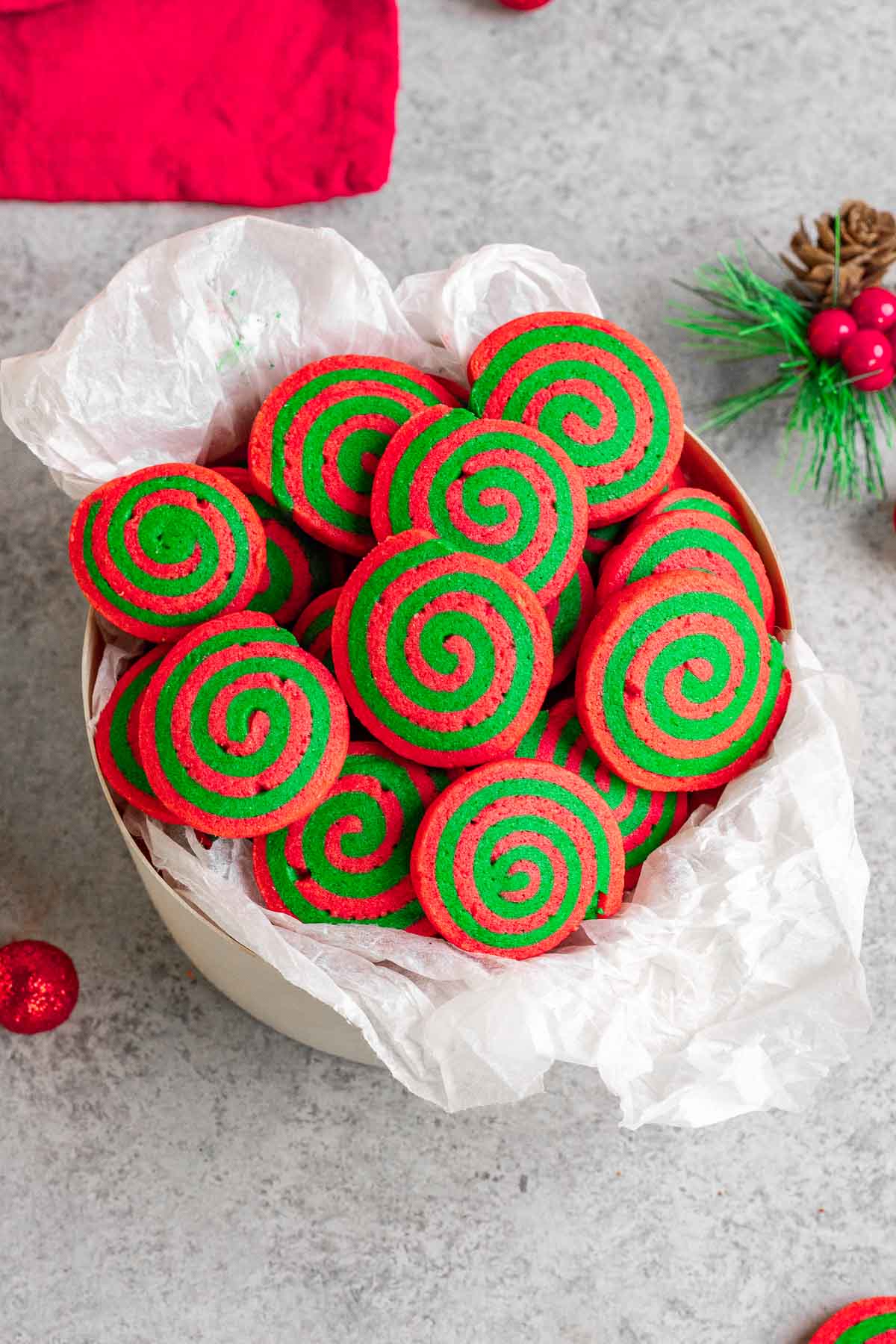 Christmas Pinwheel Cookies in tin