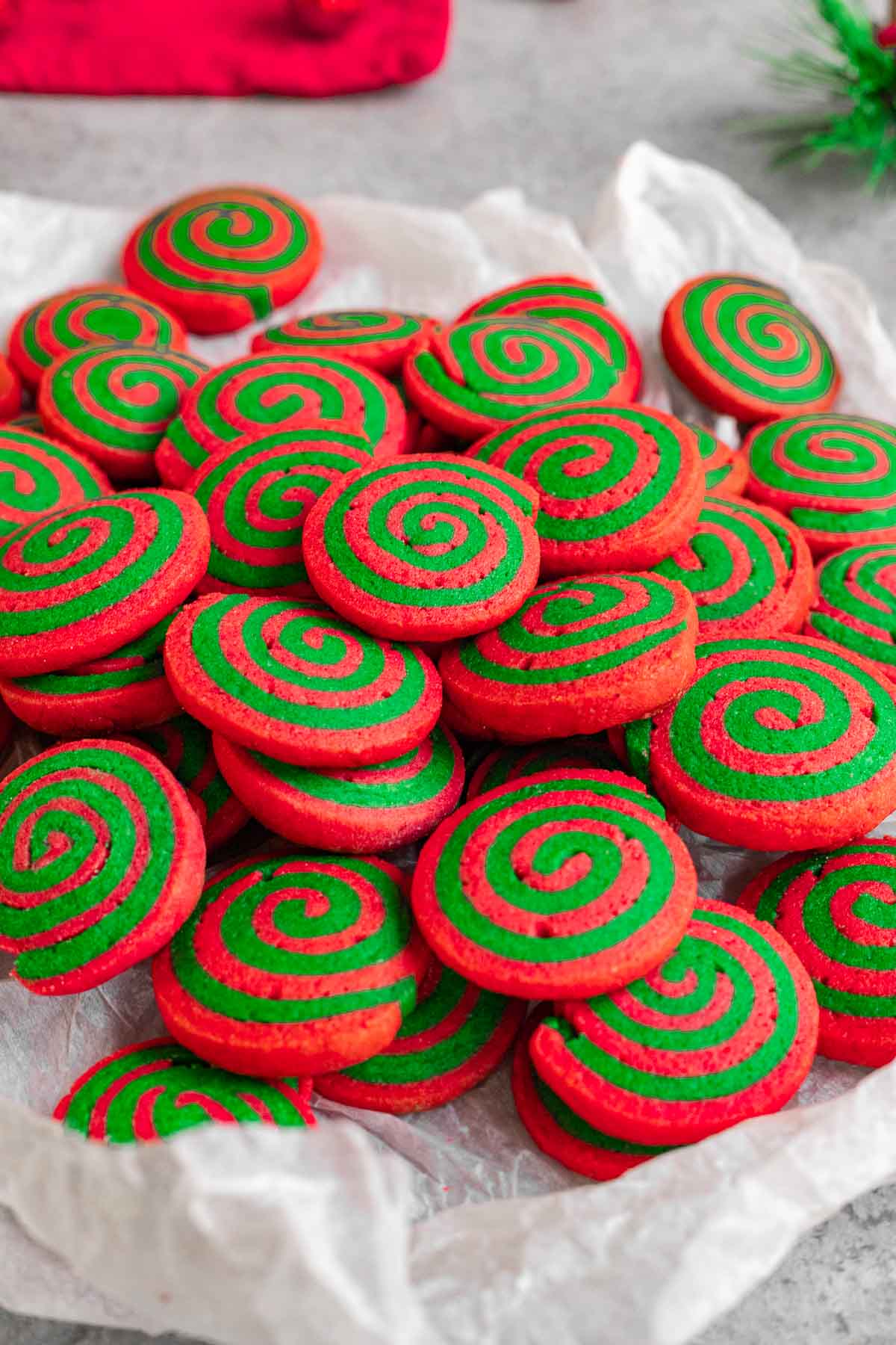 Christmas Pinwheel Cookies in a pile