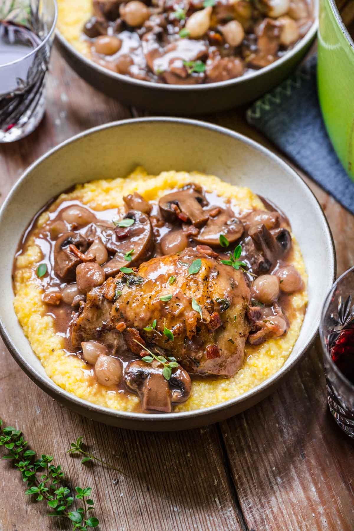 Coq Au Vin on serving plate