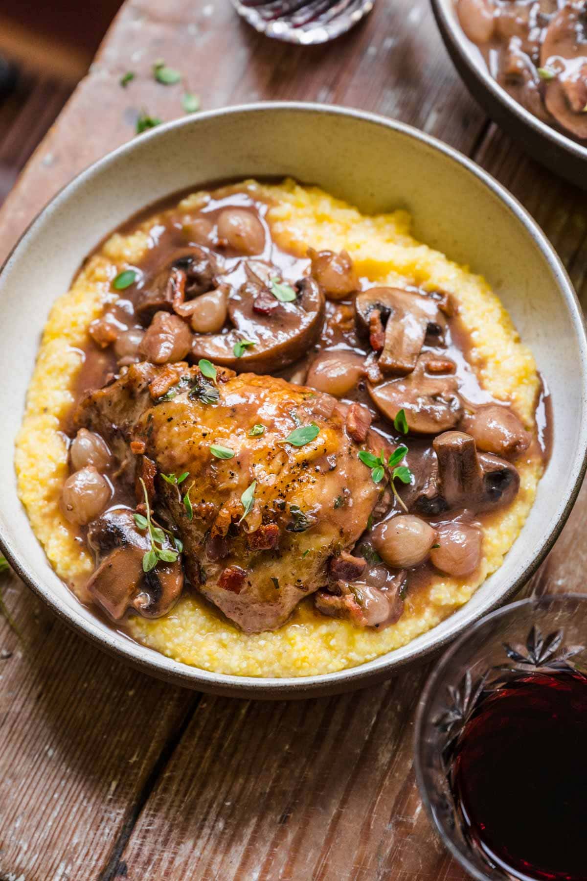 Coq Au Vin on serving plate