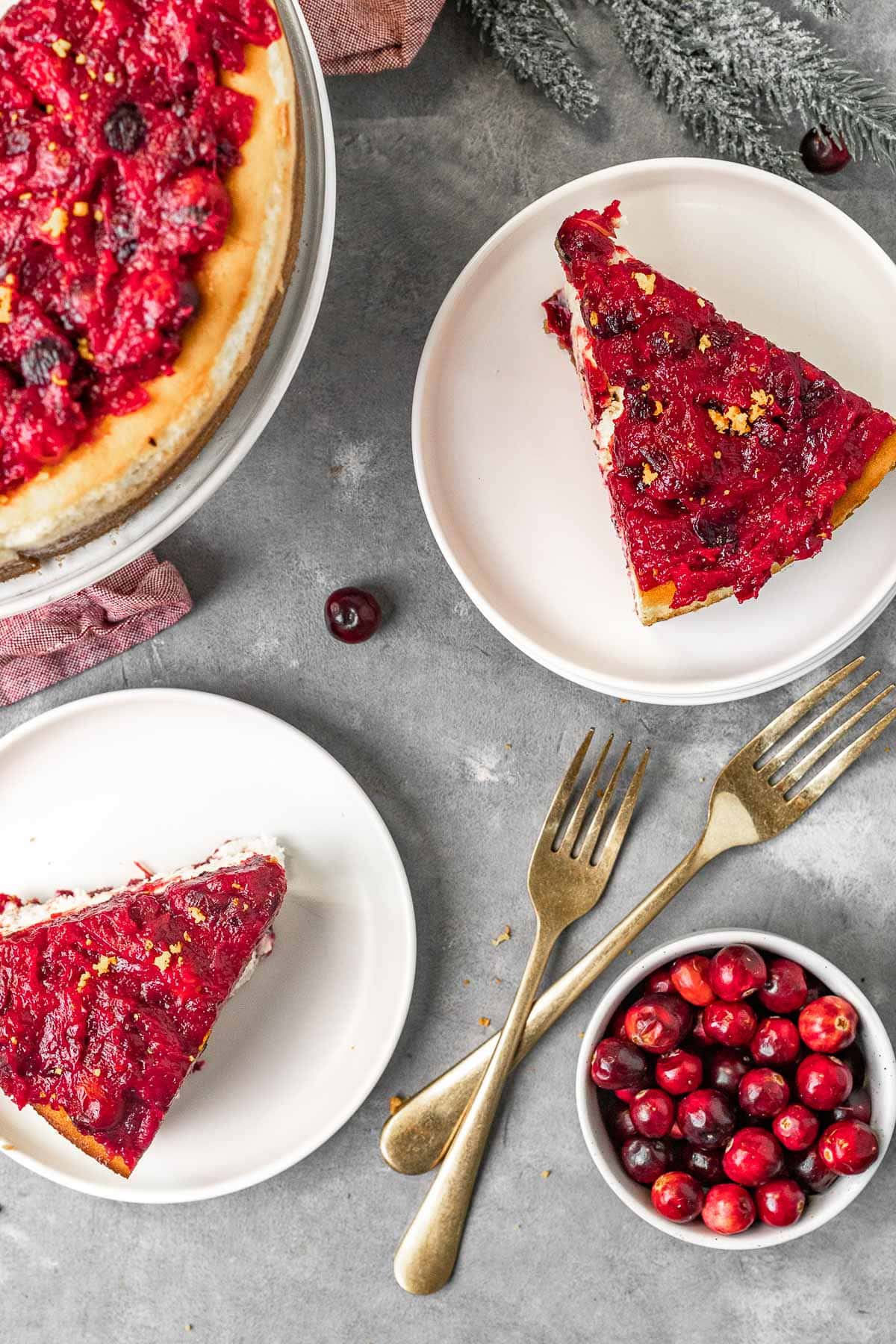 Easy Cranberry Cheesecake on serving plates