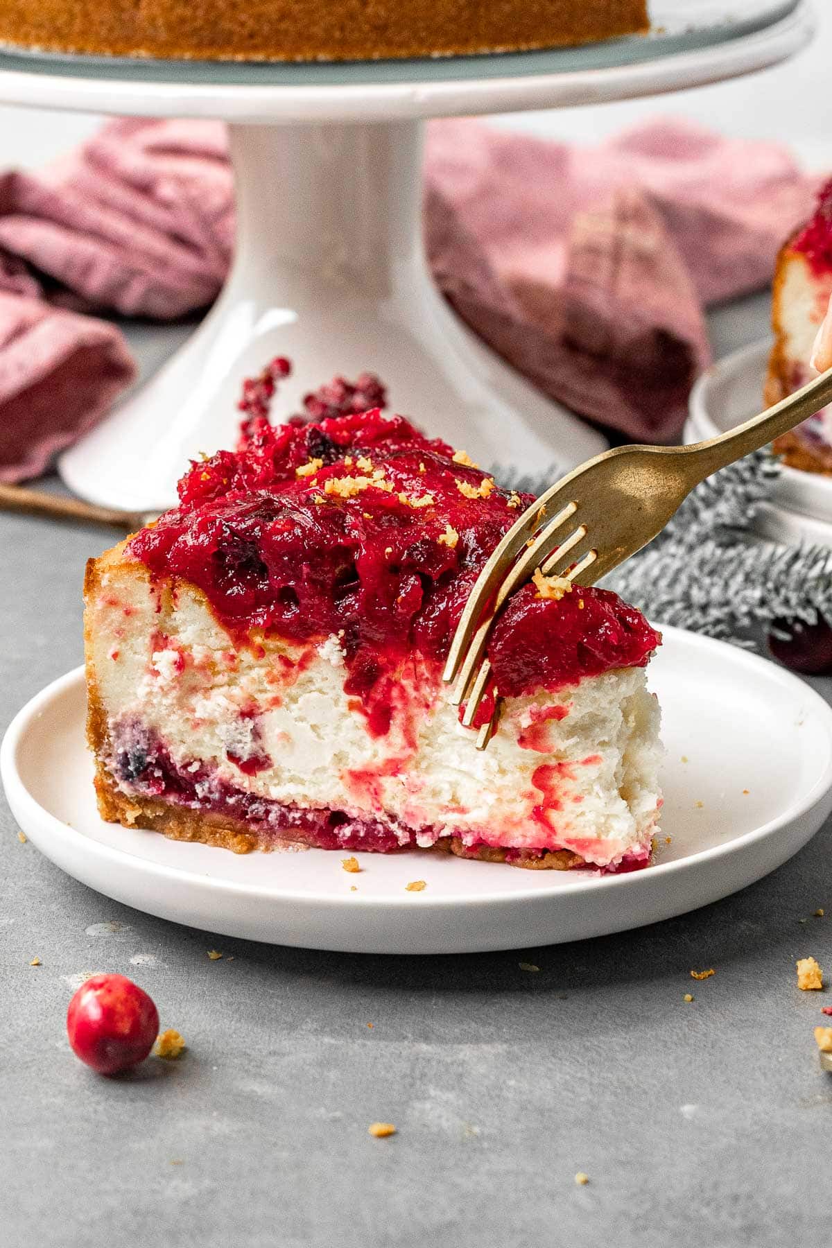Easy Cranberry Cheesecake on serving plate