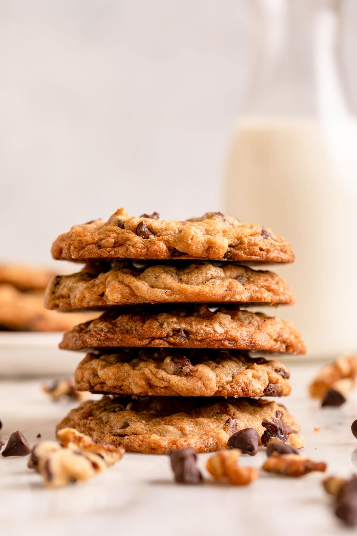 Doubletree Chocolate Walnut Cookies stack on counter