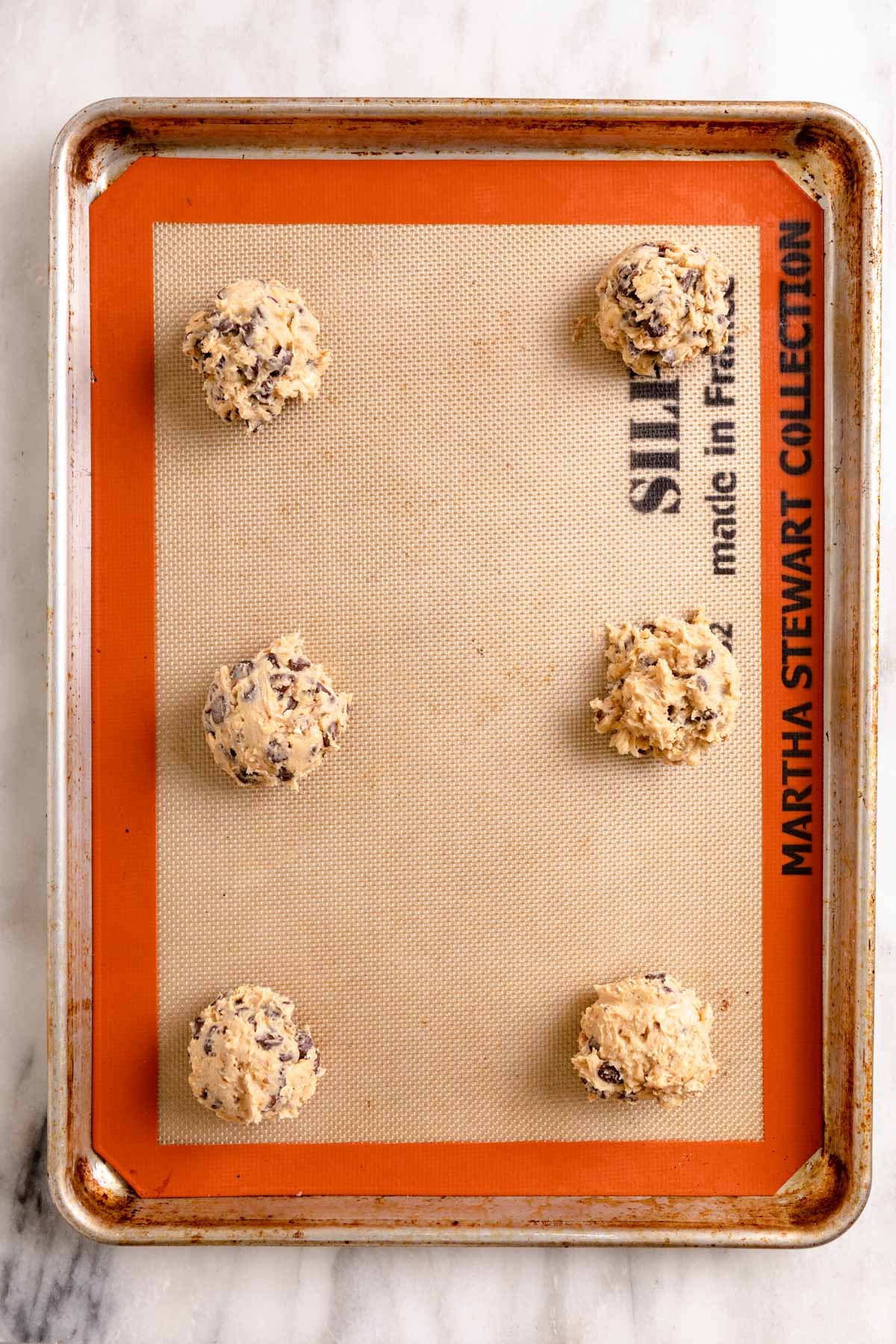 Doubletree Chocolate Walnut Cookies dough on baking sheet before baking