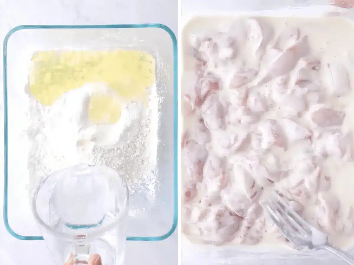 Collage of ingredients and prepping chicken