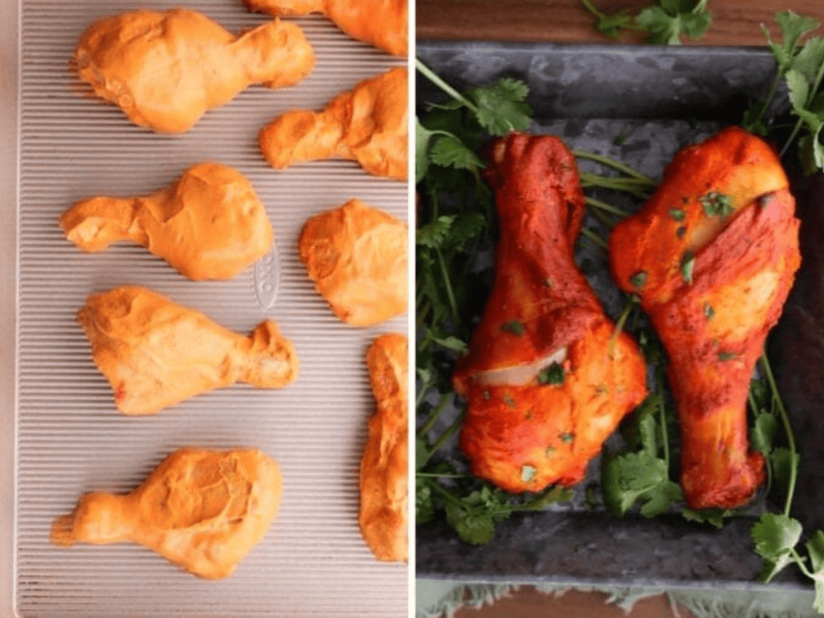 Chicken before and after being baked in the oven